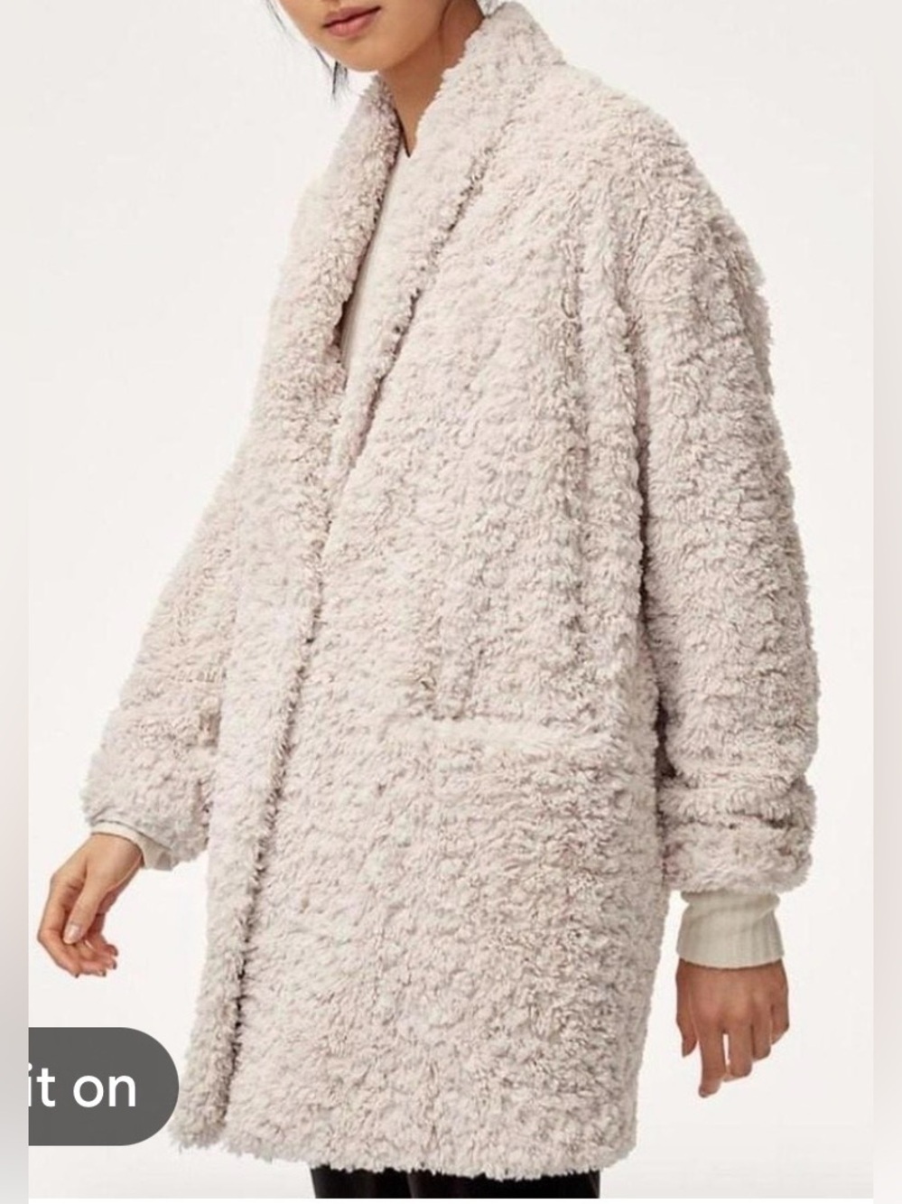 Aritzia Wilfred Free ivory one button plush teddy bear lined shawl collar jacket